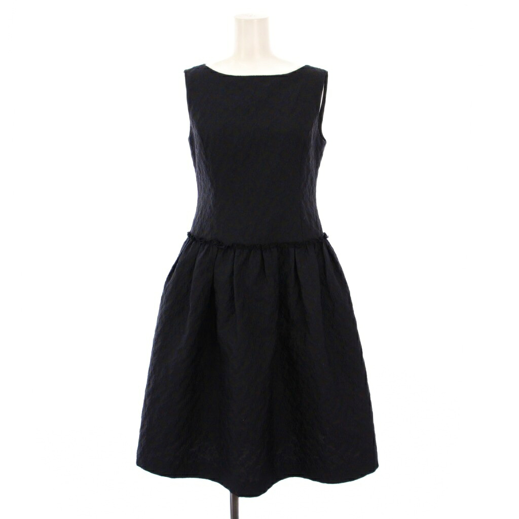 【中古】フォクシーニューヨーク FOXEY NEW YORK collection Dress Lris フレアワンピース ひざ丈 ノースリーブ ボートネック 刺繍 バイカラー 38 紺 ネイビー 黒 ブラック /BB レディース 【ベクトル 古着】 251018 17,679円