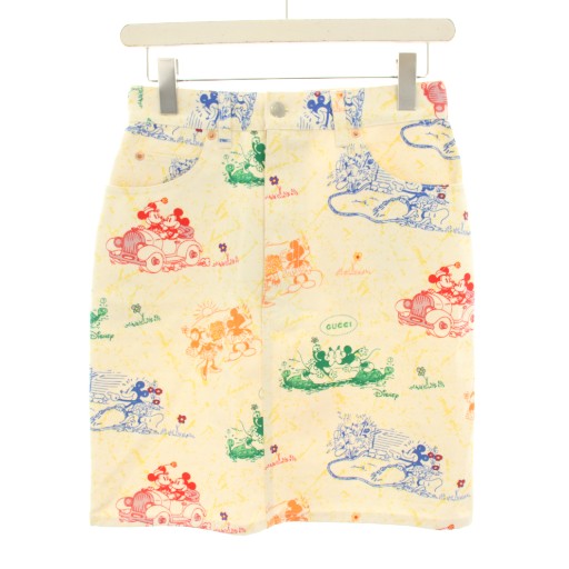 【中古】未使用品 グッチ GUCCI ディズニー Disney ミッキー&ミニー スカート ひざ丈 タイト 総柄 タグ付き 38 ベージュ 539778 /YT レディース 【ベクトル 古着】 251104|ブランド古着ベクトルプレミアム店