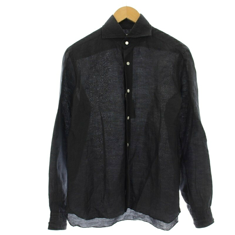 【中古】バルバ BARBA シルク混 リネンシャツ 長袖 麻 38 黒 ブラック 1111-343-5915 /☆G メンズ 【ベクトル 古着】 251111