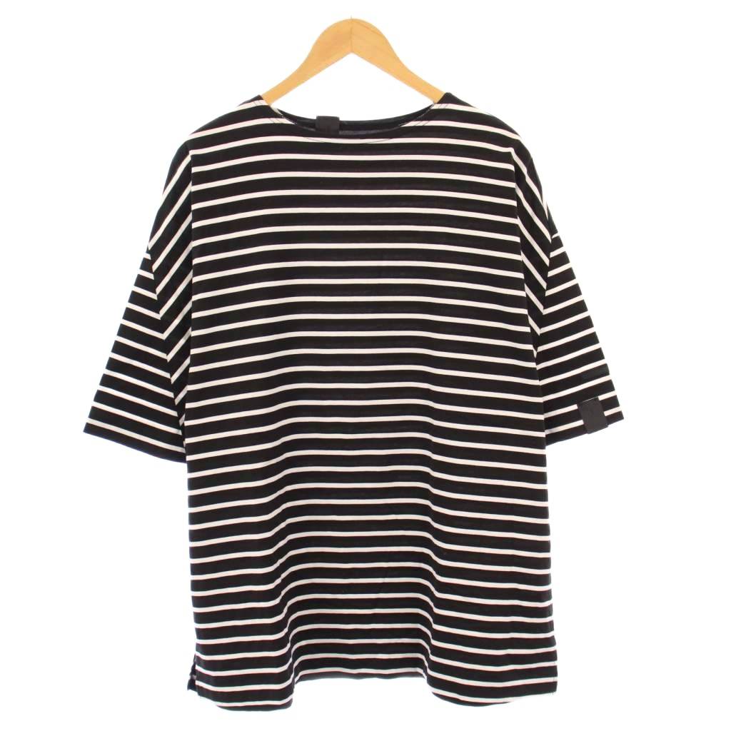 【中古】ミスターハリウッド N.HOOLYWOOD 23SS BASQUE SHIRTバスクシャツ Tシャツ オーバーサイズ 半袖 クルーネック ストレッチ ボーダー柄 バイカラー 36 黒 ブラック 白 ホワイト 2231-CS50 /BB メンズ 【ベクトル 古着】 251109