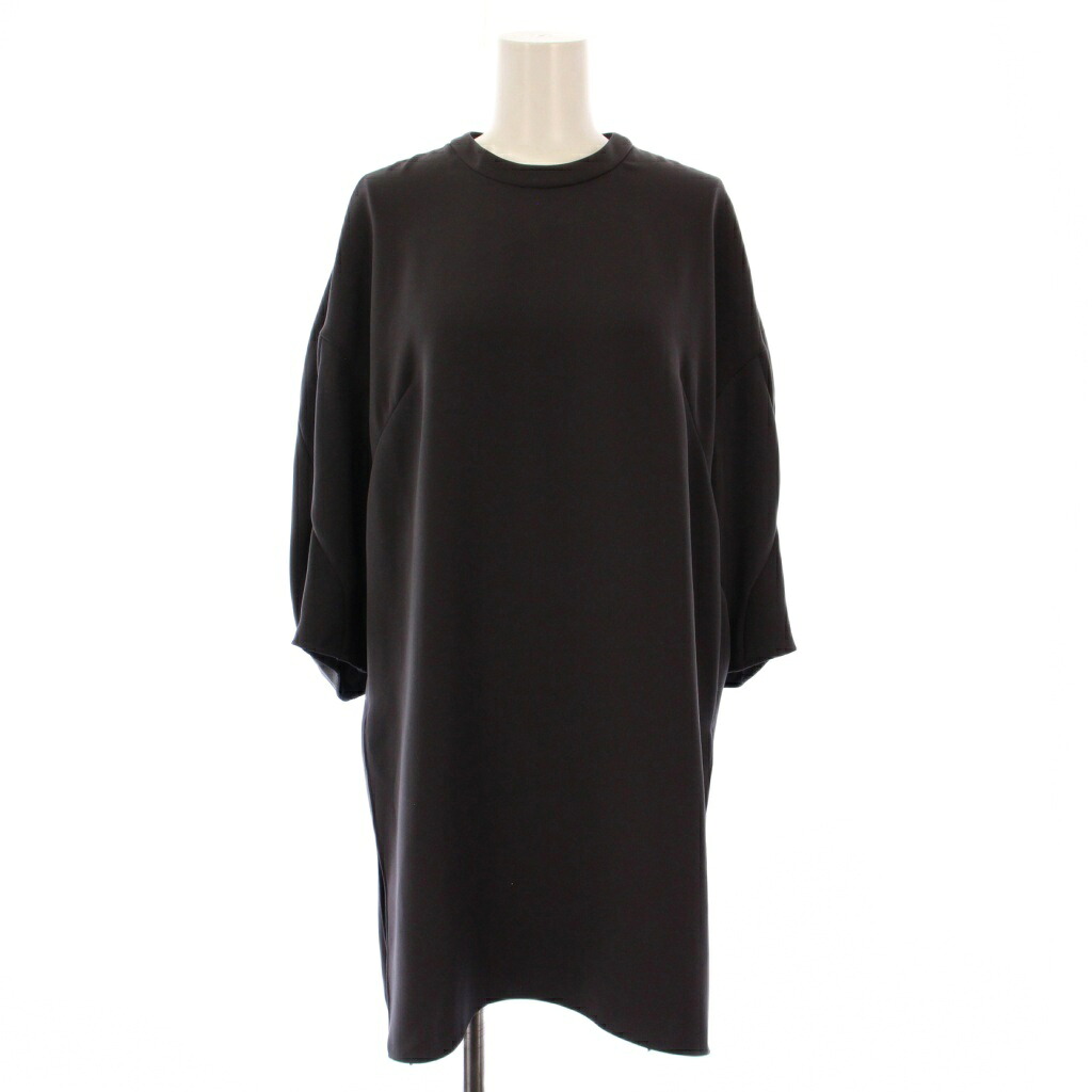 【中古】エンフォルド ENFOLD ソフトダブルサテン立体SLEEVE PULLOVER プルオーバー カットソー 長袖 クルーネック ストレッチ 無地 38 チャコールブラック 300FS130-2880 /BB レディース 【ベクトル 古着】 251117