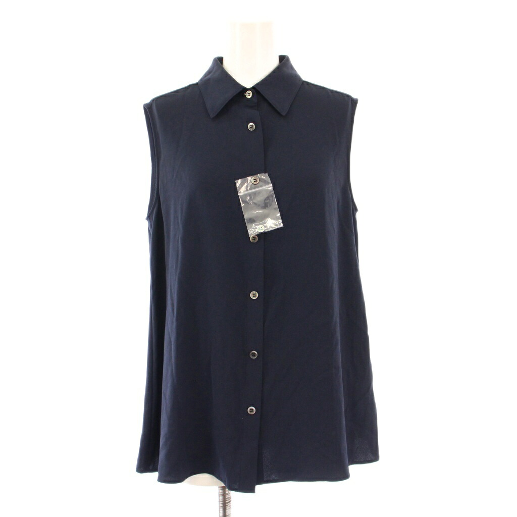 【中古】セオリーリュクス theory luxe FLOW ZATIE BLOUSE シャツ ブラウス ノースリーブ レギュラーカラー ストレッチ ワンカラー 38 紺 ネイビー 03-5208247 /BB レディース 【ベクトル 古着】 251116