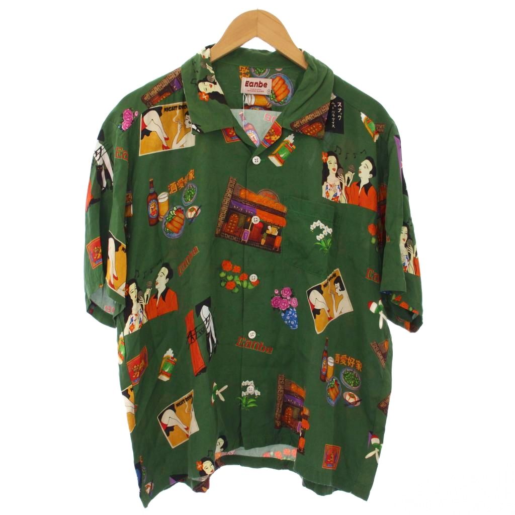 【中古】イアンべ Eanbe SNACK LILY / MOSS GREEN アロハシャツ 半袖 総柄 M 緑 /TK メンズ 【ベクター 古着】 251120 カジュアルシャツ-メンズファッション-トップス