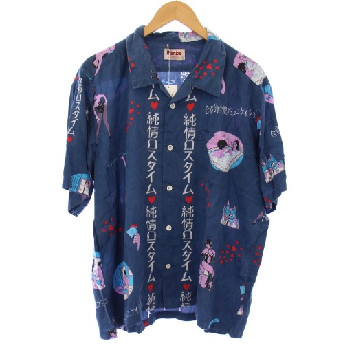 【中古】イアンベ Eanbe 純情ロスタイム / NAVY アロハシャツ 半袖 総柄 M 青 /TK メンズ 【ベクトル 古着】 251120
