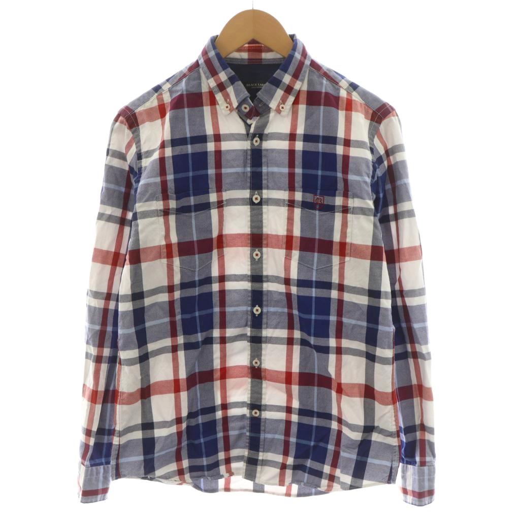 【中古】ブラックレーベルクレストブリッジ BLACK LABEL CRESTBRIDGE シャツ 長袖 チェック柄 長袖 ワンポイント ロゴ 刺繍 2 青 ブルー 白 ホワイト 赤 レッド 51M03-302-02 /AN56 メンズ 【ベクトル 古着】 251121