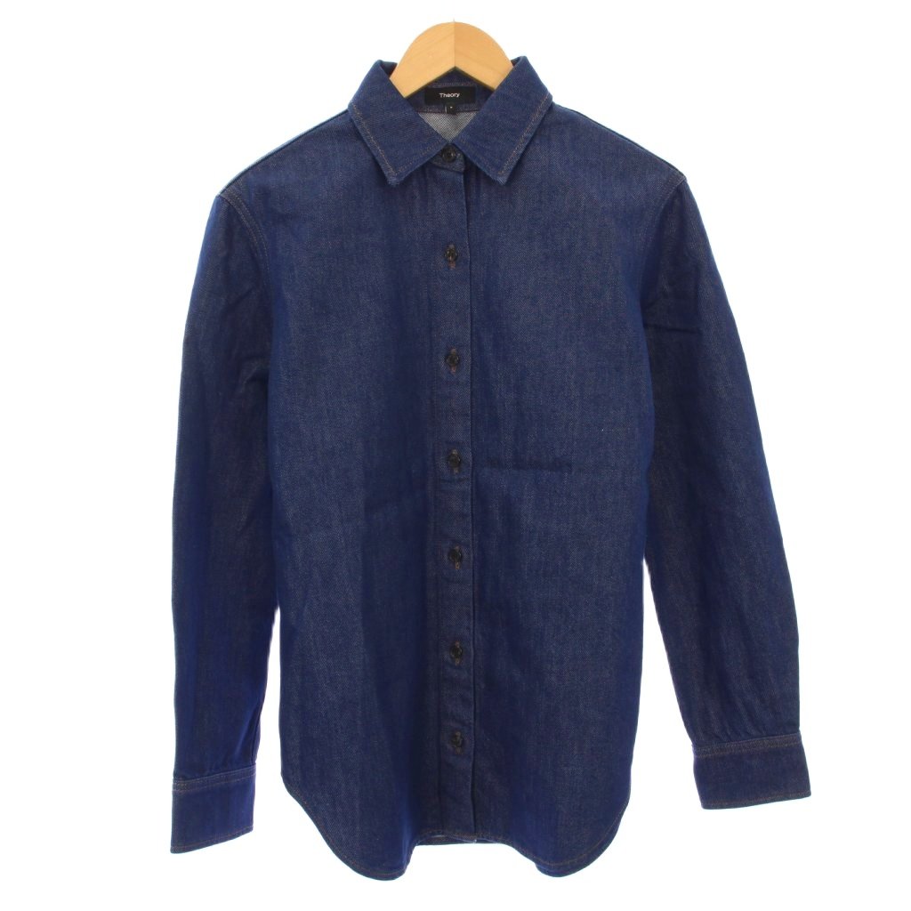 【中古】セオリー Theory 25SS RELAXED DENIM BF SHIRT D TS リラックスデニムBFシャツD TS ブラウス 長袖 レギュラーカラー 無地 ワンカラー P インディゴ /BB レディース 【ベクトル 古着】 251121