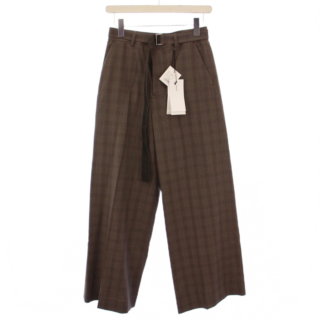【中古】未使用品 サカイ sacai Wool Silk Suiting Pants ウールシルクスーツパンツ スラックス ジップフライ チェック柄 1 茶 ブラウン タグ付き 25-07800 /BB レディース 【ベクトル 古着】 251122