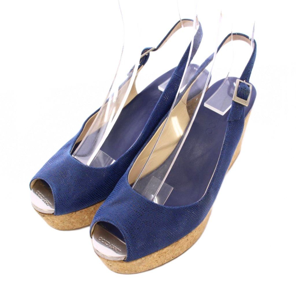 【中古】ジミーチュウ JIMMY CHOO ストラップサンダル ラウンドトゥ 厚底 ロゴ 切替 36 紺 ネイビー /BB レディース 【ベクトル 古着】 251204