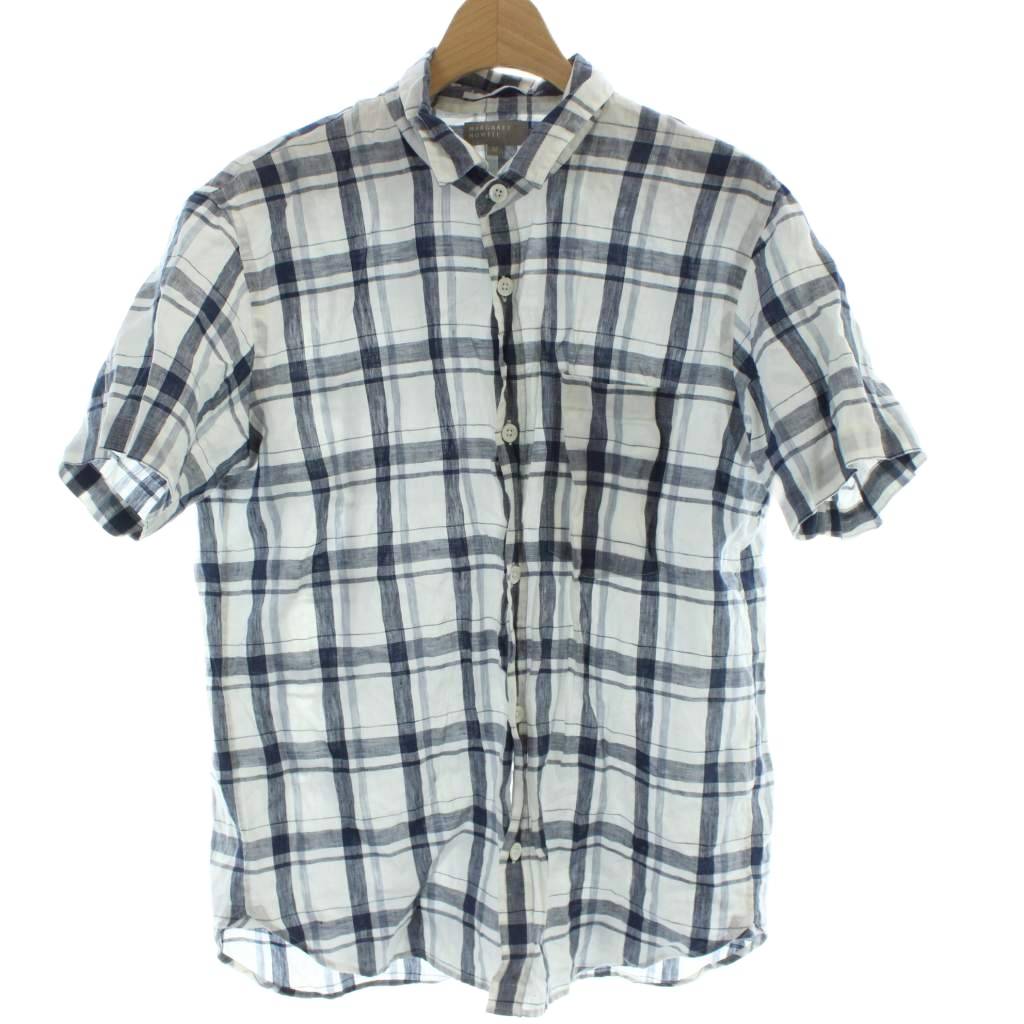 新品✨マーガレットハウエル ワンピース リネン1＆シルク 麻 半袖シャツ 白 NATURAL COTTON SHIRTING | MARGARET HOWELL（マーガレット・ハウエル