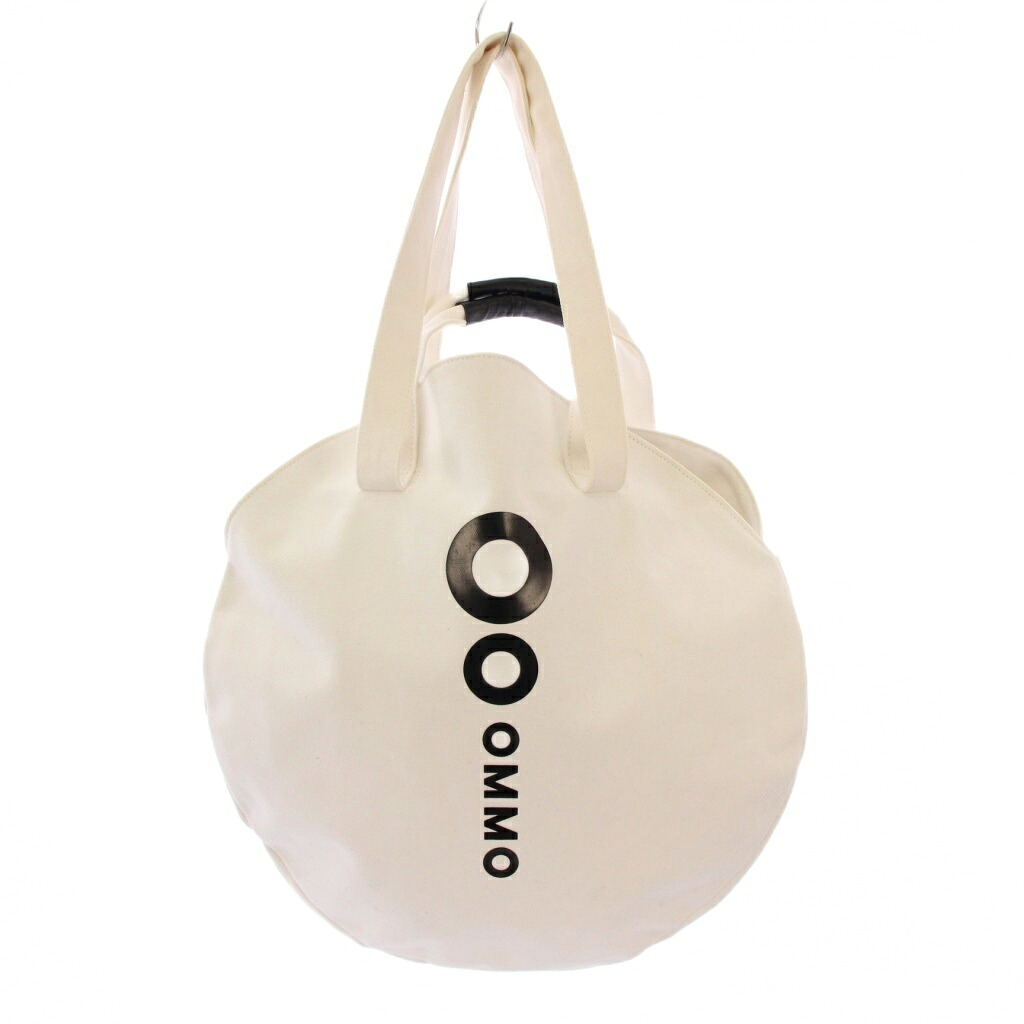 【中古】オーエムエムオー OMMO LOGO CIRCLE TOTE ロゴサークルトートバッグ ハンドバッグ ダブルハンドル プリント バイカラー キャンバス 白 ホワイト 黒 ブラック /BB レディース 【ベクトル 古着】 251203
