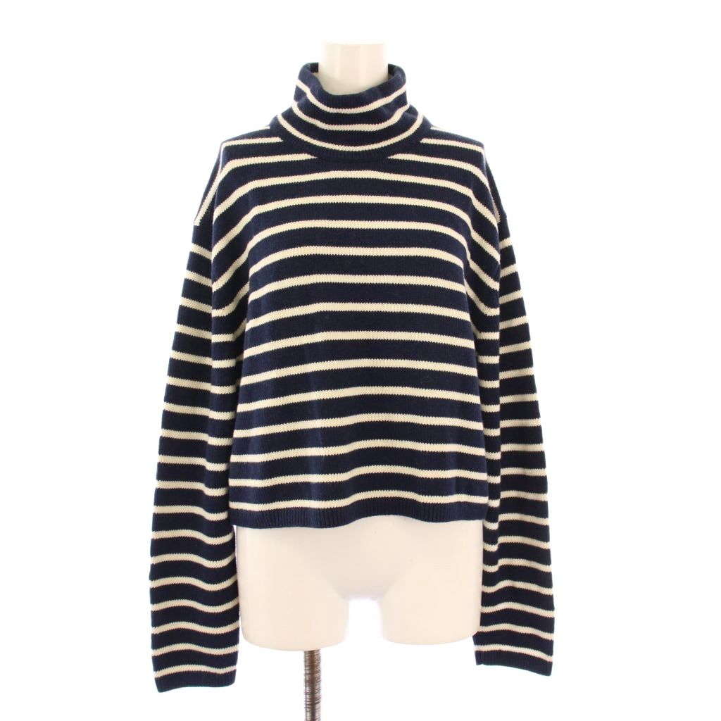 【中古】セオリー Theory 23AW CLEAN COTTONCASH CROPPED ST PO ニット 長袖 ハイネック ショート丈 ボーダー柄 バイカラー カシミヤ混 S 紺 ネイビー 白 ホワイト 3301705 /BB レディース 【ベクトル 古着】 251214
