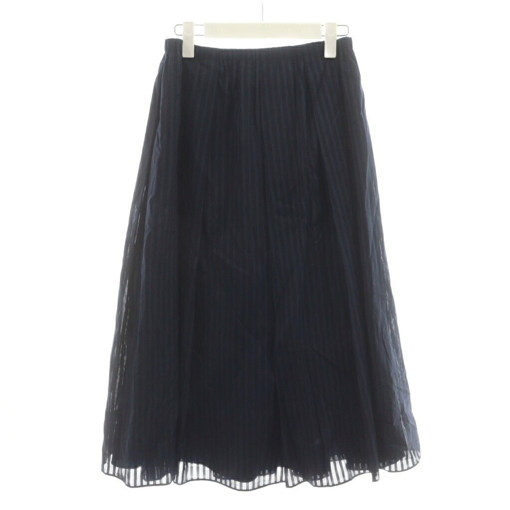 【中古】未使用品 セオリー Theory LINEAR COTTON IRREG PLT PO SK フレアスカート ミモレ ロング ストライプ柄 S 紺 ネイビー 5107306 /AN54 レディース 【ベクトル 古着】 251216
