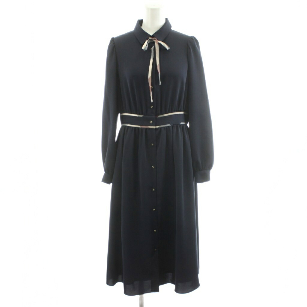 【中古】ブルーレーベルクレストブリッジ BLUE LABEL CRESTBRIDGE ワンピース ミモレ ロング 長袖 リボン 36 紺 ネイビー 56J08-401-29 /AN34 レディース 【ベクトル 古着】 251218