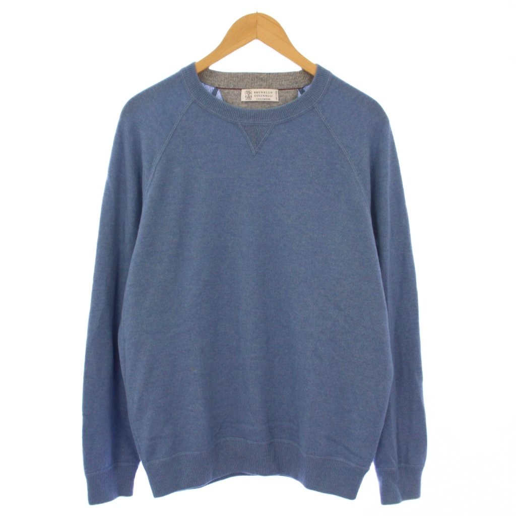 【中古】ブルネロクチネリ BRUNELLO CUCINELLI ニット セーター 長袖 カシミヤシルク混 48 青 /KH メンズ 【ベクトル 古着】 251224