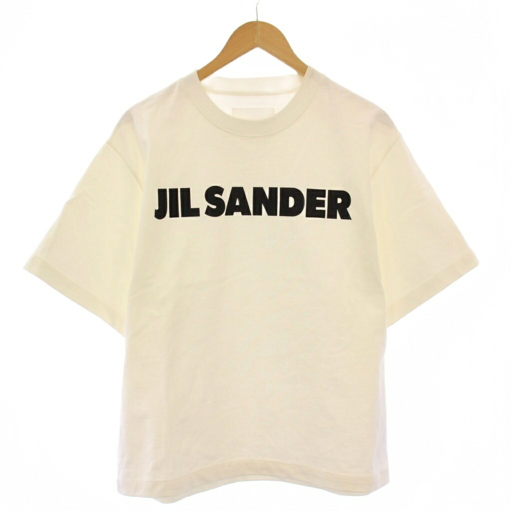 【中古】ジルサンダー JIL SANDER Tシャツ 半袖 クルーネック ショート丈 ロゴ プリント バイカラー L 白 ホワイト 黒 ブラック J02GC0001 J45047 /BB レディース 【ベクトル 古着】 260105