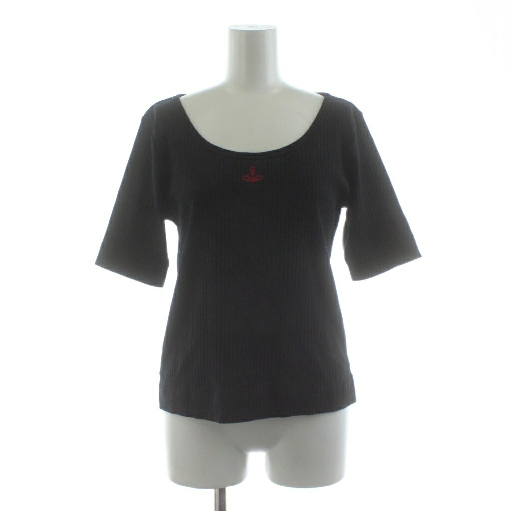 【中古】ヴィヴィアンウエストウッドレッドレーベル Vivienne Westwood RED LABEL 針抜きフライス ラウンド色合いプルオーバー カットソー 五分袖 ロゴタイプ刺しゅう 00 黒 黒いこと 1612352003 /KU レディース 【ベクター 古着】 260114