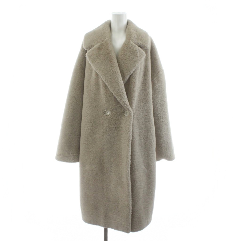 【中古】ヘルノ HERNO エコファー ダブルブレスト ファーコート ロング 裏地総柄 42 ベージュ CA000440D 12422 /KU レディース 【ベクトル 古着】 260114