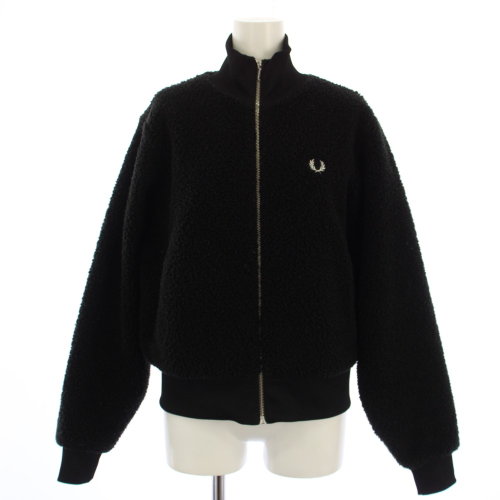 【中古】フレッドペリー FRED PERRY ボアジャケット フリースジャケット ジップアップ ロゴ刺繍 UK10 黒 /BM レディース 【ベクトル 古着】 260122