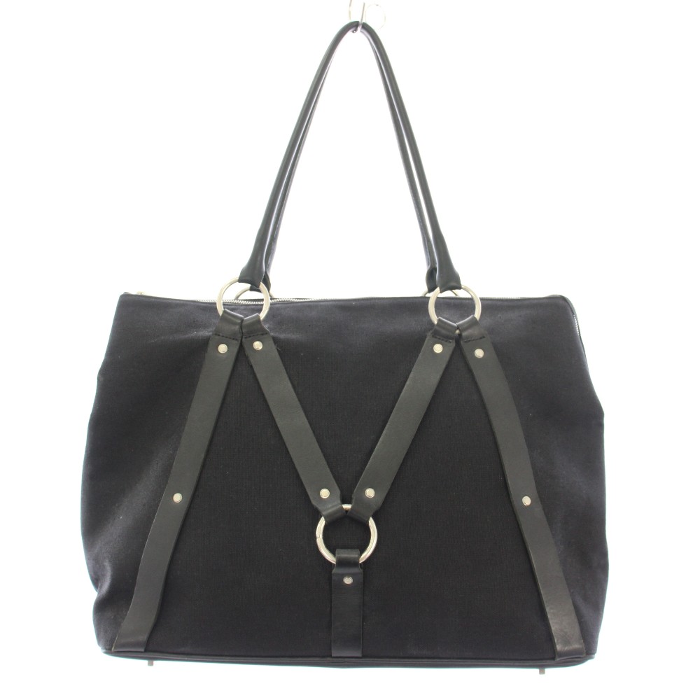 【中古】ジョン ローレンス サリヴァン JOHN LAWRENCE SULLIVAN accessory CANVAS TRAVERING BAG キャンバストラベリングバッグ トートバッグ ハンドバック なめし革 うつり変わり 一色つや 黒 黒いこと /BB メンズ 【ベクター 古着】 260122