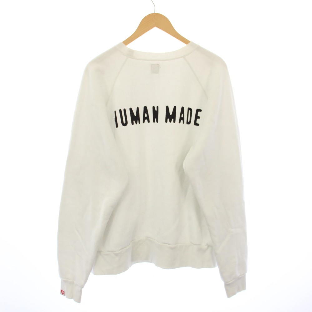 【中古】ヒューマンメイド HUMAN MADE スウェット トレーナー 長袖 クルーネック ストレッチ 裏起毛 ロゴ プリント XL 白 ホワイト /BB メンズ 【ベクトル 古着】 260120