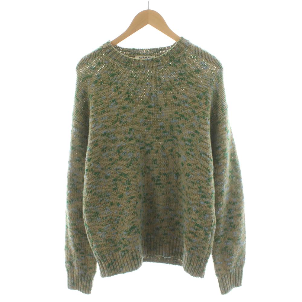 【中古】オーラリー AURALEE 22AW WOOL MIX COLOR SLUB YARN KNIT P/O ニット セーター 長袖 ウール 3 ベージュ 緑 グリーン A22AP01MS /AN2 メンズ 【ベクトル 古着】 260122