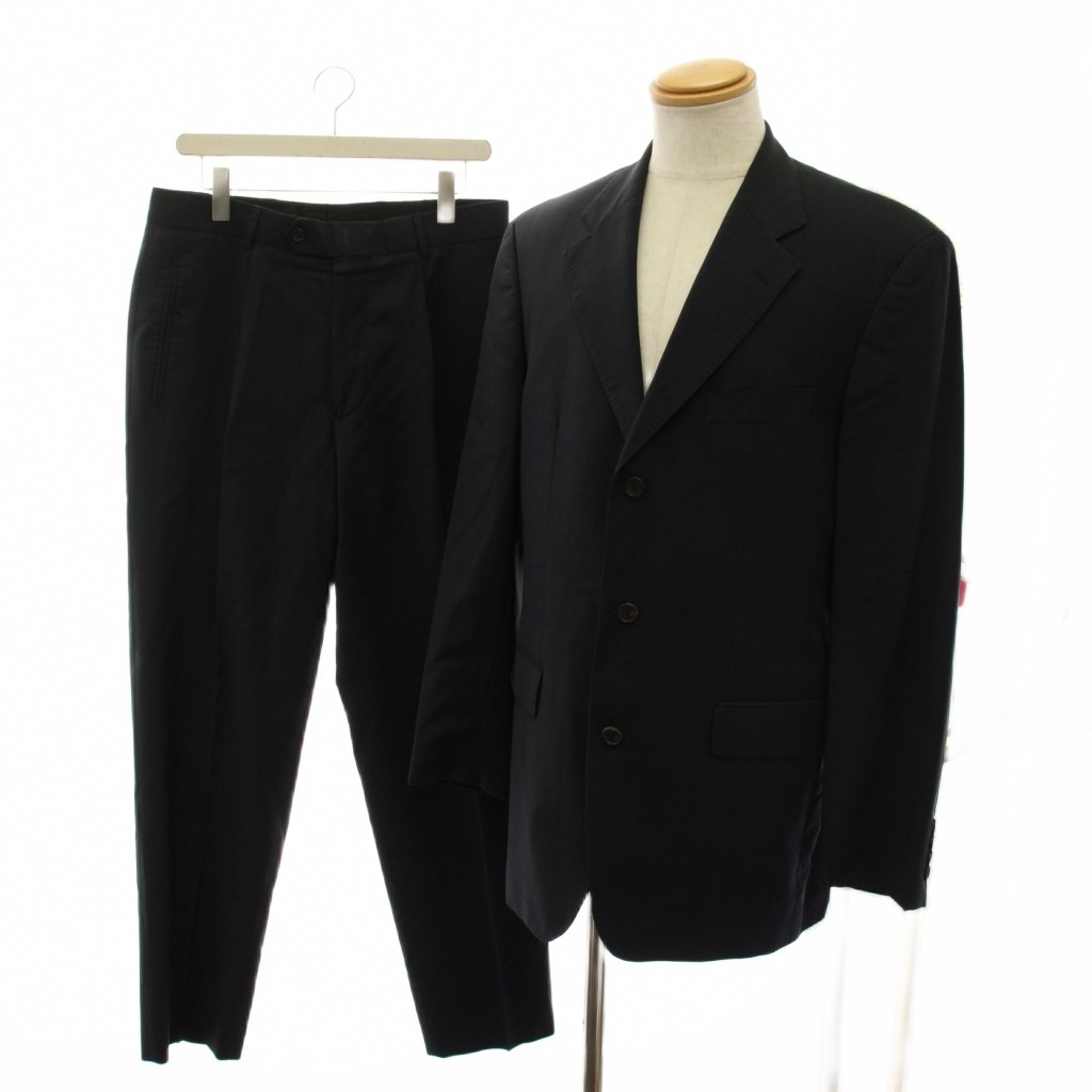 【中古】ヒューゴボス HUGO BOSS シングル背広 上下 絨毛 テーラードジャケット ズボン下 48 紺 米国海軍 22-0602 /YM メンズ 【ベクター 古着】 260127 スーツ-メンズファッション