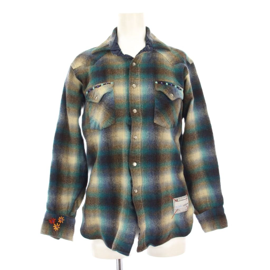【中古】ペンドルトン PENDLETON ヴィンテージ 70s ビーズ 花刺繍 ウエスタンシャツ 長袖 チェック L 緑 茶 /KH レディース 【ベクトル 古着】 260128