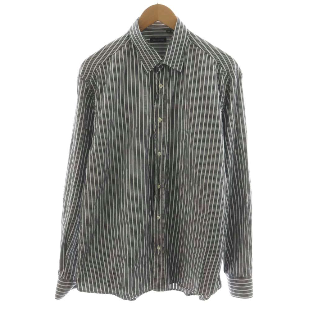 【中古】ヴァレンティノ ヴァレンチノ VALENTINO シャツ 長袖 ストライプ柄 42 グレー 白 ホワイト /AN55 メンズ 【ベクトル 古着】 260128
