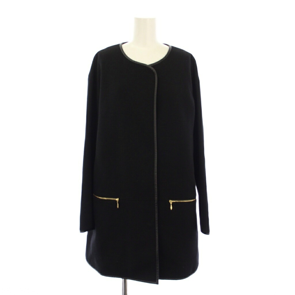 【中古】アドーア ADORE パイピングノーカラーコート アウター ロング丈 ワンカラー ウール 切替 38 黒 ブラック 531-250059 /BB レディース 【ベクトル 古着】 260127