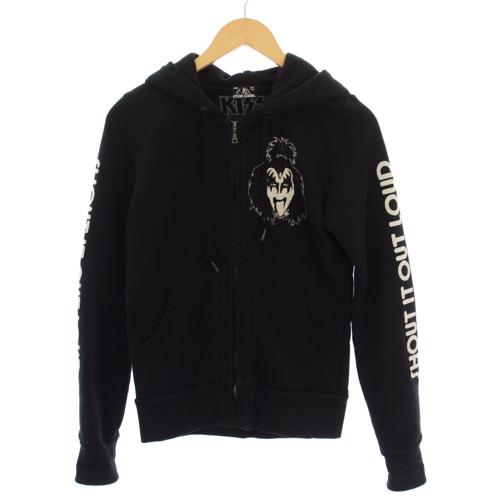 【中古】ヒステリックグラマー HYSTERIC GLAMOUR × KISS ジップアップパーカー ジャケット ロゴ プリント F 黒 0161CF03 /BM レディース 【ベクトル 古着】 260128