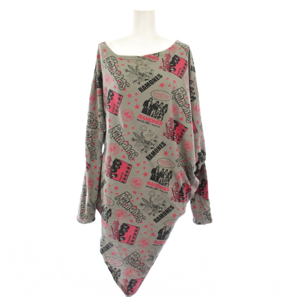 【中古】ヒステリックグラマー HYSTERIC GLAMOUR アシンメトリーカットソー 長袖 変形 総柄 F グレー 2CL-9370 /KH レディース 【ベクトル 古着】 260131