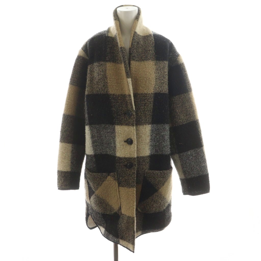 【中古】ウールリッチ WOOLRICH コート ロング丈 チェック柄 ウール アウター S ベージュ 黒 ブラック /AN38 レディース 【ベクトル 古着】 260129