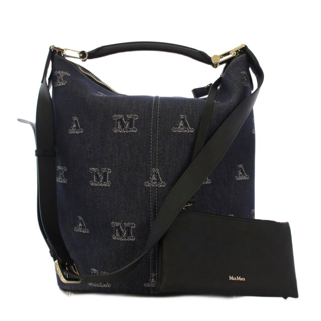 【中古】マックスマーラ MAX MARA ジェーン コットン ジャカード ショルダーバッグ ハンドバッグ 2WAY 紺 /KH レディース 【ベクトル 古着】 260129