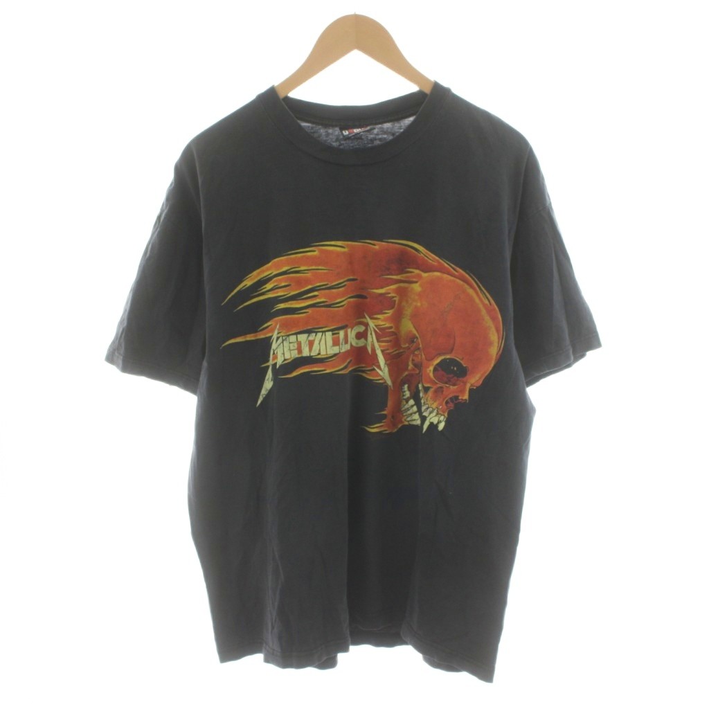 【中古】ジャイアント GIANT 90s METALLICA PUSHEAD SIDEFLAME SKULL Tシャツ カットソー 半袖 ロゴ XL 黒 ブラック /AN34 メンズ 【ベクトル 古着】 260131