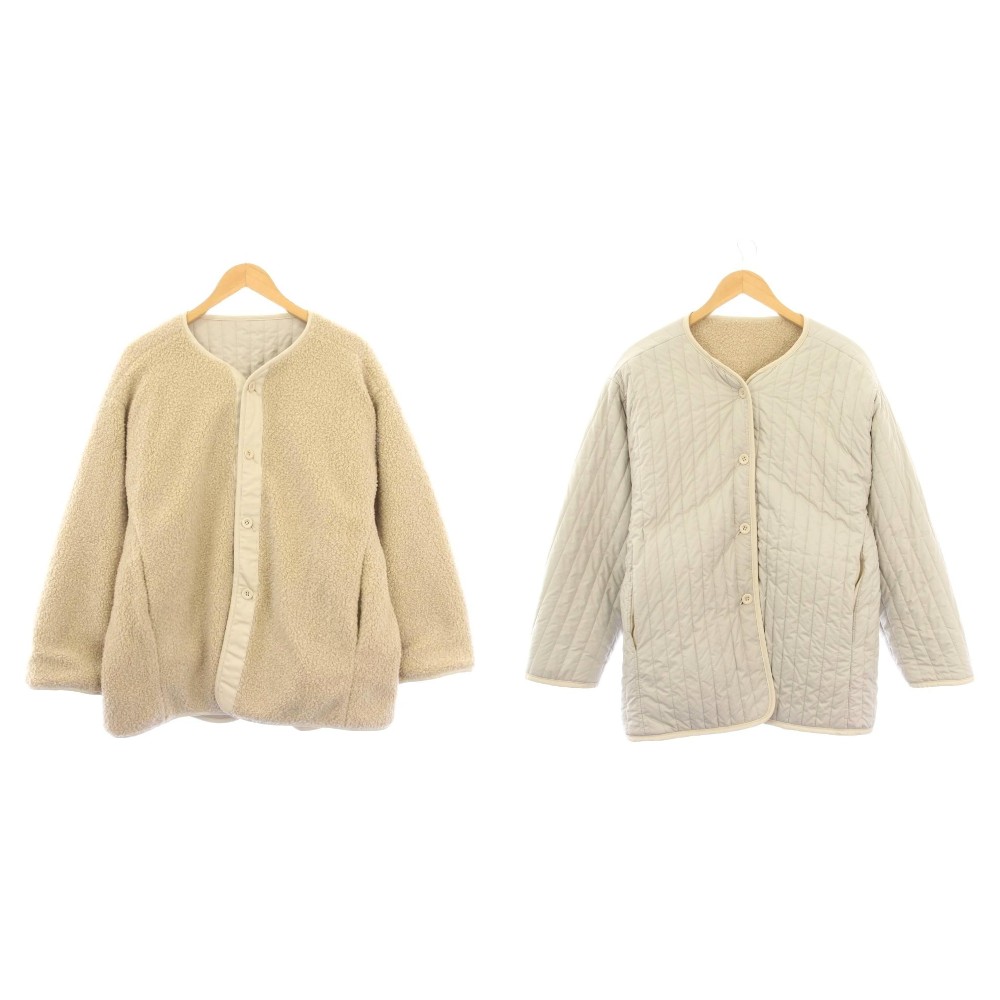 【中古】クラネ CLANE REVERSIBLE BOA JACKET リバーシブルボアジャケット ノーカラー 中綿 アウター ショート丈 バイカラー 1 ベージュ グレージュ 13104-0552 /BB レディース 【ベクトル 古着】 260201｜ブランド古着ベクトルプレミアム店