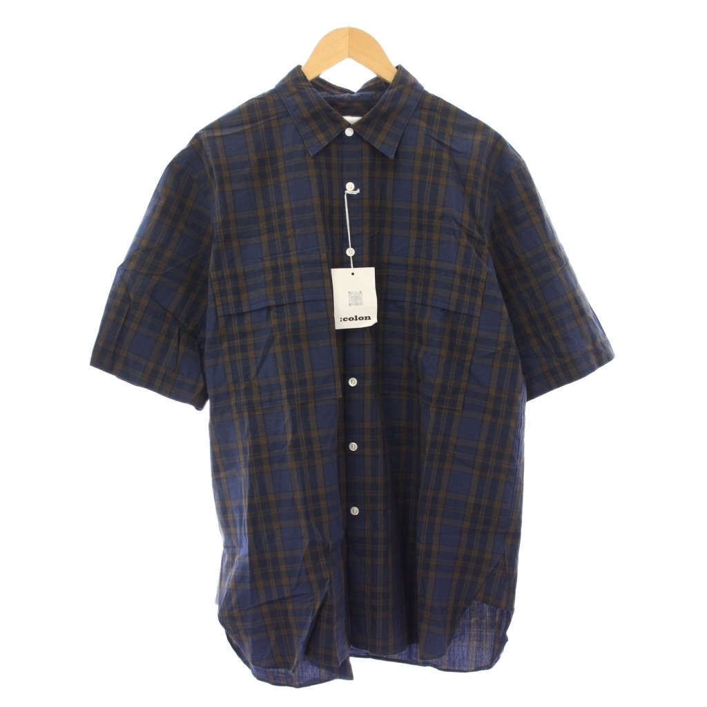 【中古】未使用品 コロン colon Easy Care Cotton Broad S/S SHIRT イージーケアコットンブロードショートスリーブシャツ カジュアル 半袖 レギュラーカラー 5 紺 ネイビー 茶 ブラウン CSH-15 タグ付き /BB メンズ 【ベクトル 古着】 260203