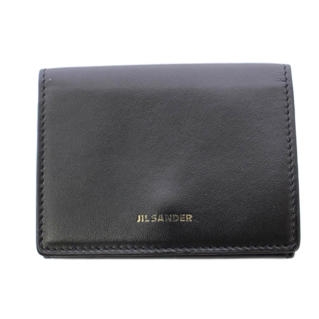 【中古】ジルサンダー JIL SANDER 三つ折り財布 コンパクトウォレット スクエア ロゴ ワンポイント レザー 黒 ブラック /BB レディース 【ベクトル 古着】 260205