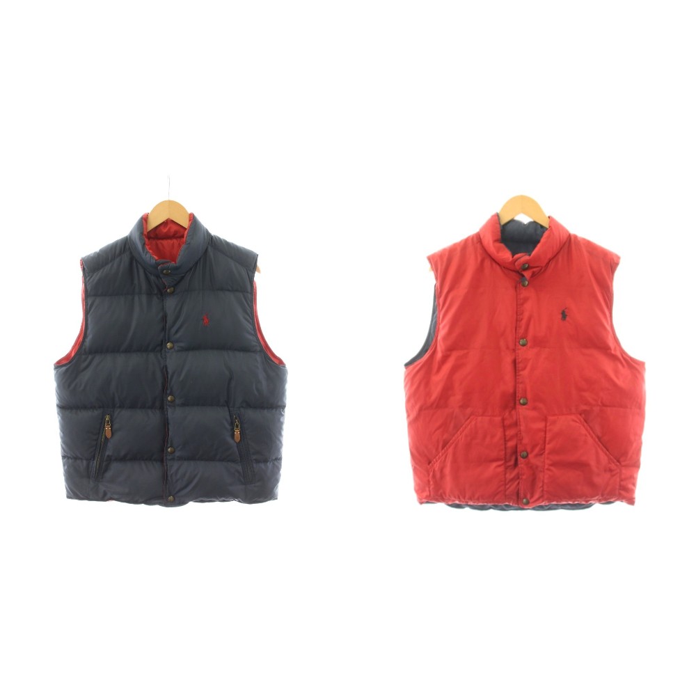 【中古】ポロ ラルフローレン POLO RALPH LAUREN 落ちこむより良い リヴァーシブル ロゴタイプ L 赤 赤いこと 紺 米国海軍 /AN71 メンズ 【ベクター 古着】 260204