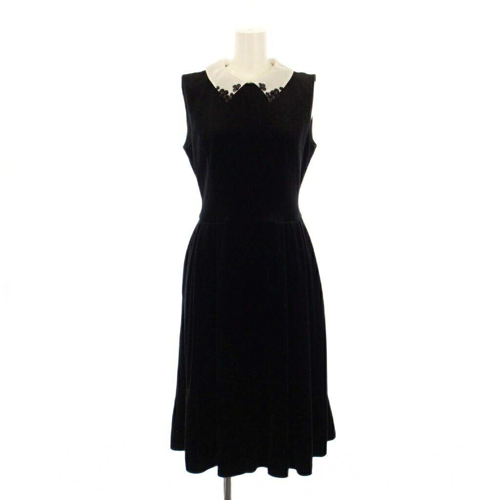 【中古】ベロアノワール バイ フォクシー ニューヨーク VELOUR NOIR by FOXEY NEW YORK Petit Point フレアワンピース ミモレ ロング ノースリーブ レギュラーカラー 38 黒 ブラック /BB レディース 【ベクトル 古着】 260203