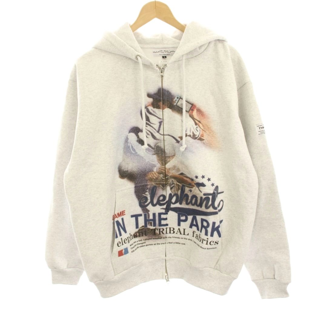 【中古】エレファントトライバルファブリックス elephant TRIBAL fabrics グラフィック ジップ アップ フーディ Graphic Zip Up Foodie パーカー スウェット ジップアップ 長袖 S ライトグレー E03-F24F /HN メンズ 【ベクトル 古着】 260206