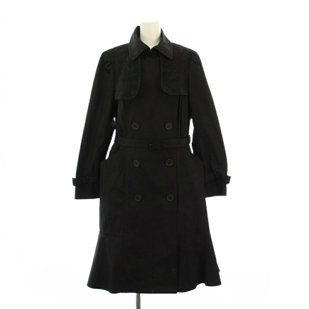 【中古】トゥービーシック TO BE CHIC トレンチコート アウター ロング丈 レース 切替 ワンカラー ベルト 46 黒 ブラック /BB レディース 【ベクトル 古着】 260204