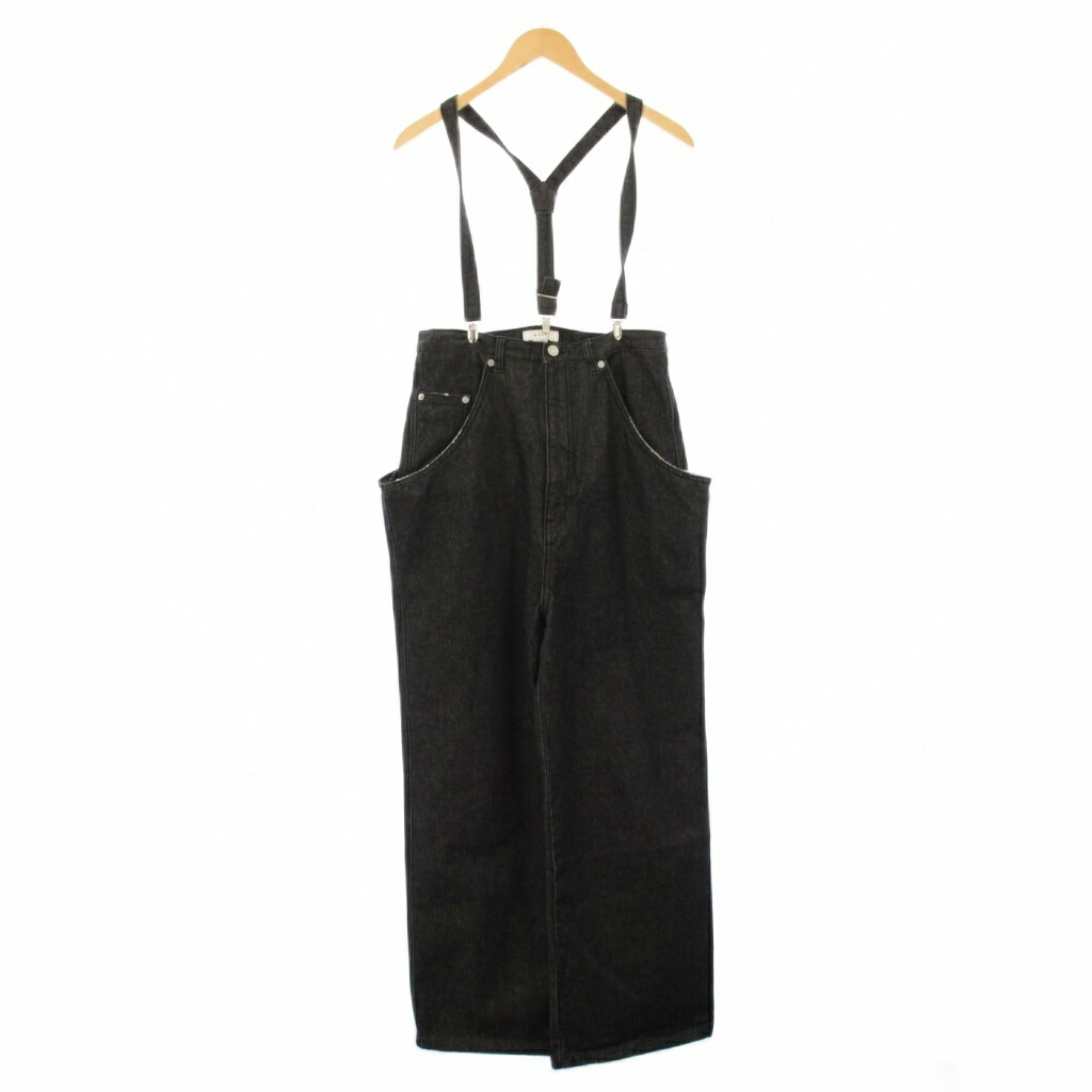 【中古】アメリヴィンテージ Ameri VINTAGE デニムパンツ ジーンズ ワイド ジップフライ サスペンダー ワンカラー 25 黒 ブラック /BB レディース 【ベクトル 古着】 260204