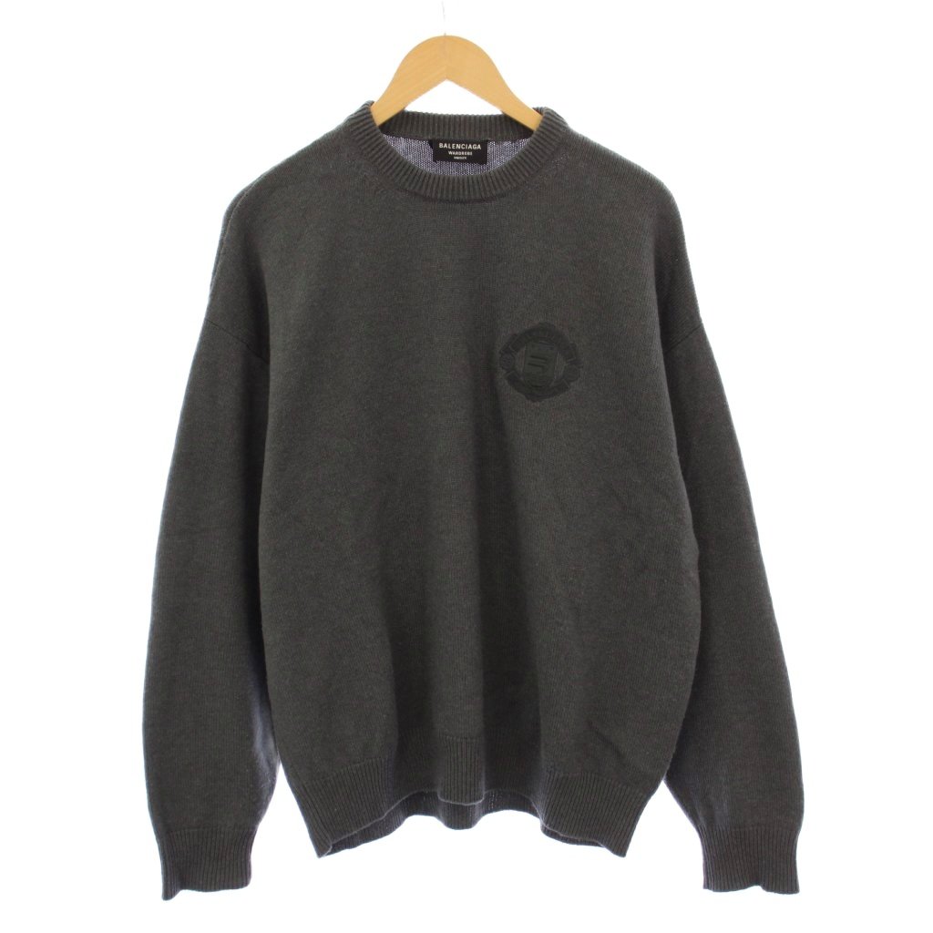 【中古】バレンシアガ BALENCIAGA WARDROBE 21AW ニット セーター 長袖 エンブレム刺繍 カシミヤ XS グレー 675276 /KH メンズ レディース 【ベクトル 古着】 260211