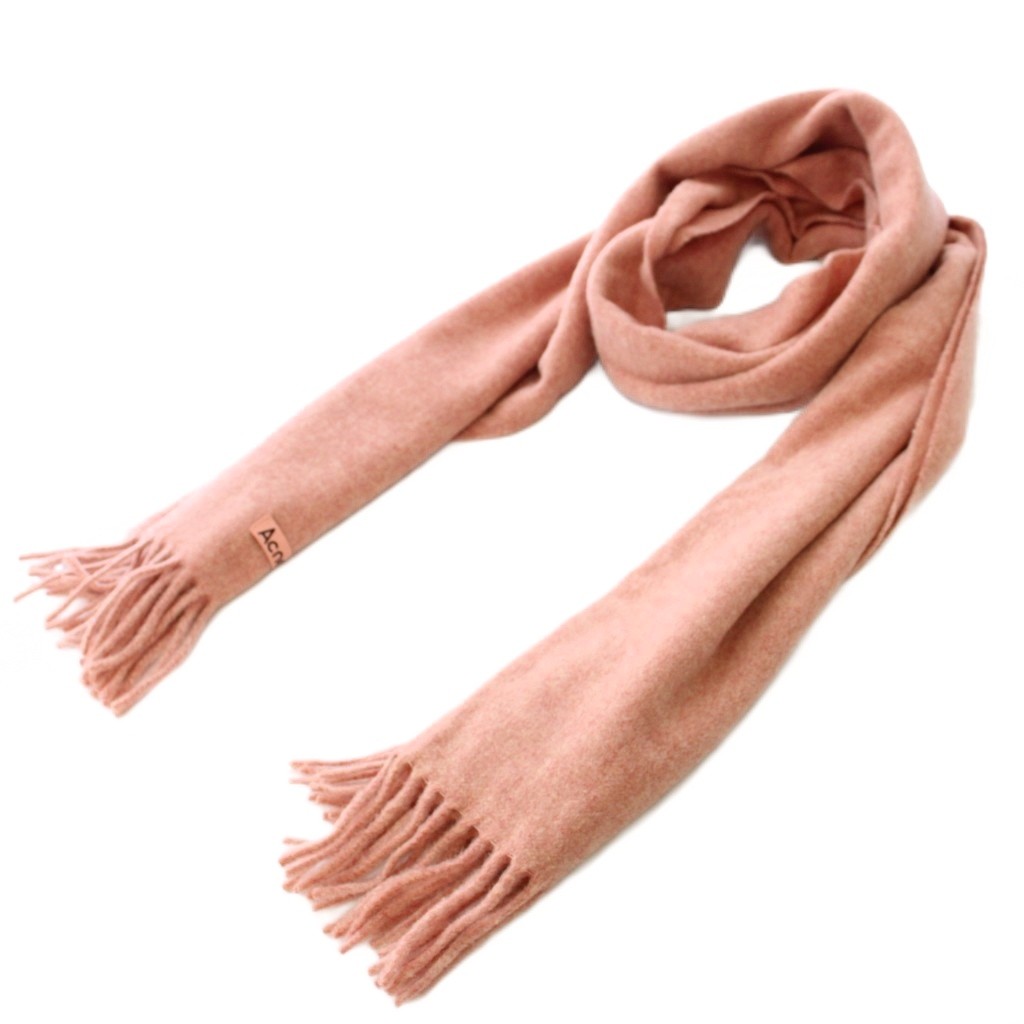 【中古】アクネ ストゥディオズ Acne Studios マフラー フリンジ ロゴ ワンカラー ウール 200×45 ピンク /BB メンズ 【ベクトル 古着】 260210|ブランド古着ベクトルプレミアム店