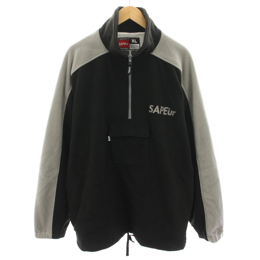 【中古】サプール  SAPEur フリースプルオーバージャケット 長袖 ロゴタイプ刷り上げる 裏地メッシュ XL 薄墨色 黒 黒いこと /YT メンズ 【ベクター 古着】 260216
