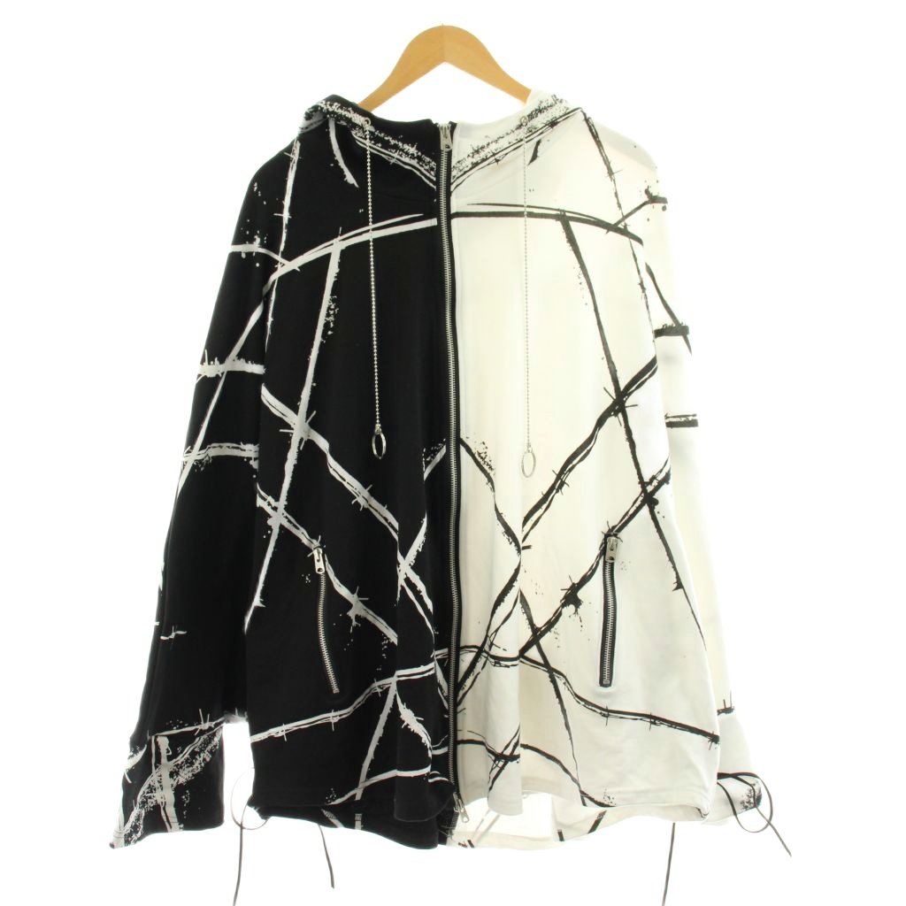 【中古】シヴァーライズ CIVARIZE ノベゼル バイカラーレースアップポンチョジップパーカー 長袖 ドルマンスリーブ 総柄 F 黒 ブラック 白 ホワイト CV21-E10-8 /KU メンズ 【ベクトル 古着】 260217
