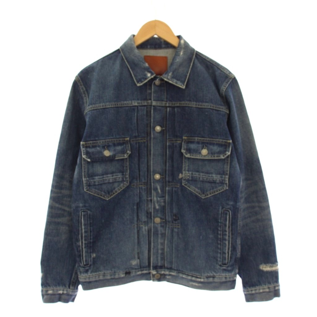 【中古】デンハム DENHAM デニムジャケット Gジャン ジージャン ダメージ加工 S 青 01-23-02-21-040 TRACE 010 /KH メンズ 【ベクトル 古着】 260216