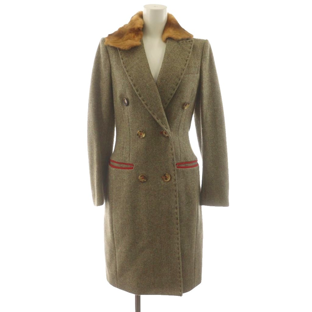 【中古】モスキーノチープアンドシック MOSCHINO CHEAP AND CHIC チェスターコート ロング丈 ファー襟 アウター F34 ベージュ /AN46 レディース 【ベクトル 古着】 260225