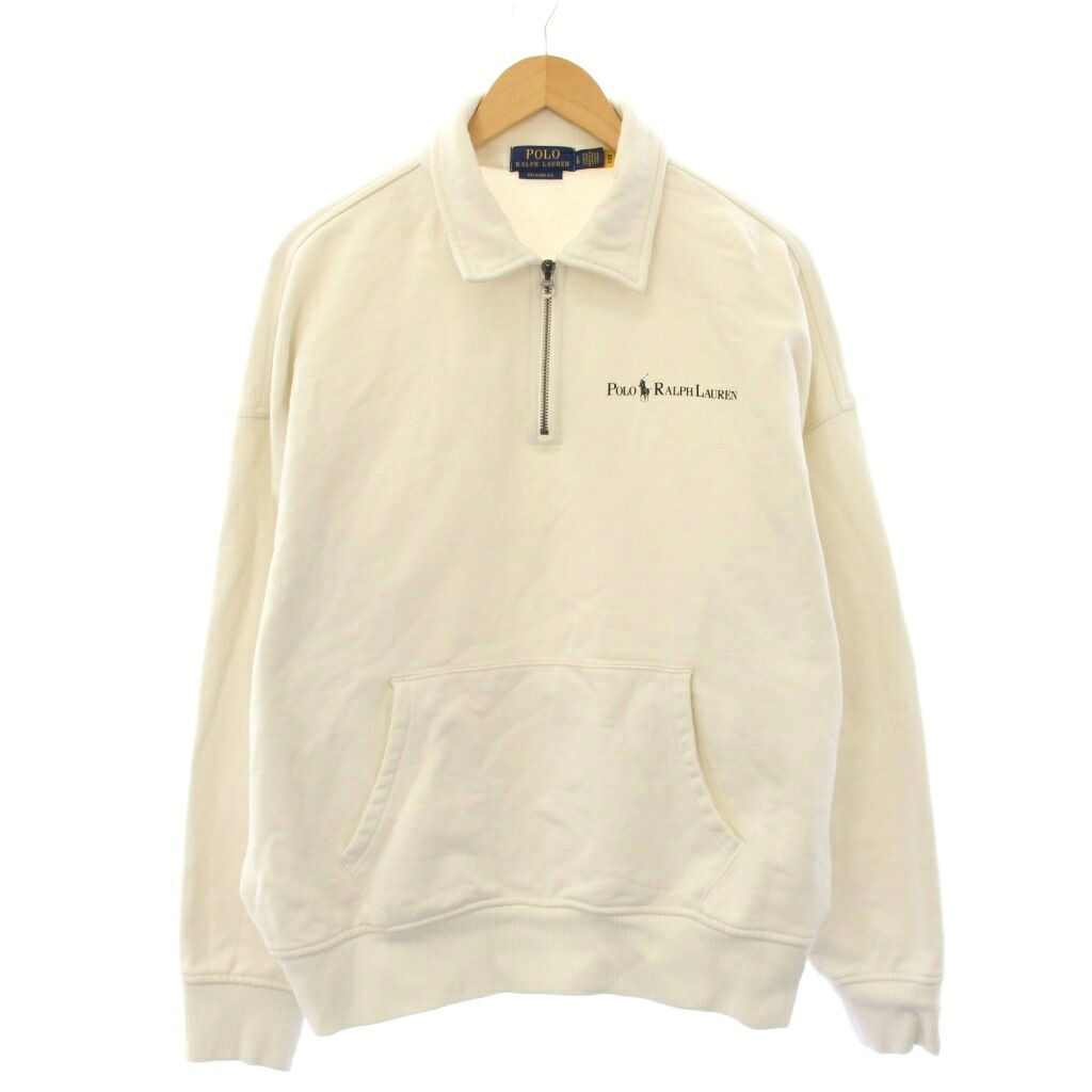 【中古】ポロ ラルフローレン POLO RALPH LAUREN 汗水 調教師 長袖 ハーフジップ 裏起毛 ロゴタイプ 刷り上げる L 象牙色 /BB メンズ 【ベクター 古着】 260217