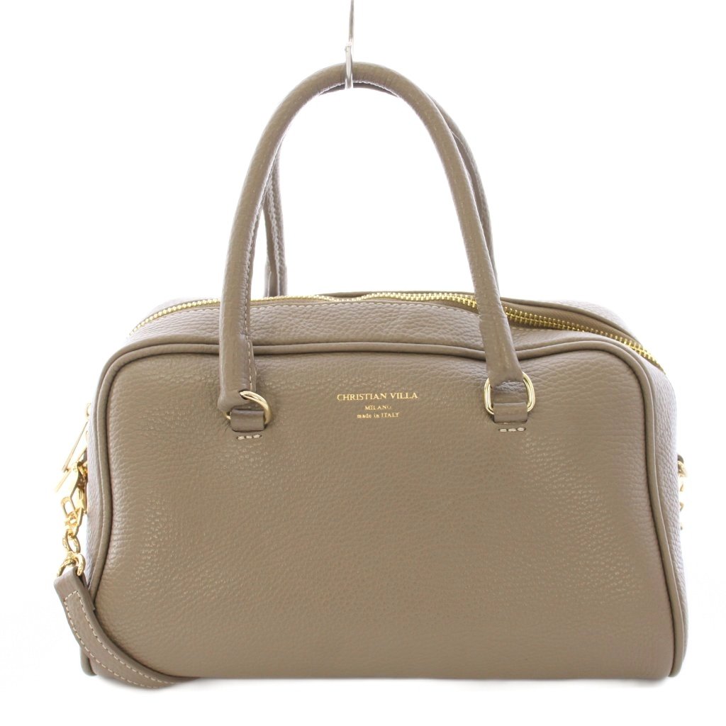 【中古】未使用品 クリスチャンヴィラ CHRISTIAN VILLA 2WAY ハンドバッグ ショルダーバッグ レザー ロゴ ワンポイント グレージュ /BB レディース 【ベクトル 古着】 260220